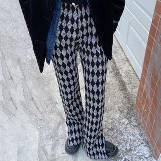 Argyle Print Wide Leg Pants