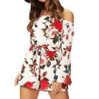 Floral Print Off-shoulder Long-sleeve Playsuit