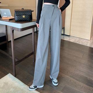High Waist Applique Plain Wide Leg Pants