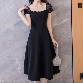 Scalloped Trim A-line Midi Dress