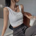 Asymmetrical Lettering Print Cropped Camisole Top