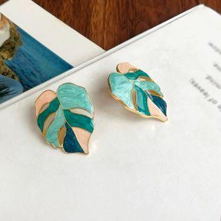 Leaf Drop Earring 1 Pair - Green & Pink - One Size