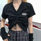 Short-sleeve Drawcord Crop Top Black - One Size