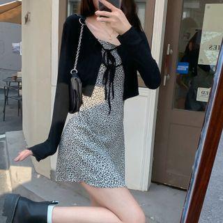 Leopard Print Camisole Top / Short-sleeve Cardigan / Cardigan / Spaghetti Strap A-line Dress