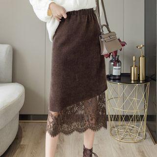 Lace Hem Midi Pencil Skirt