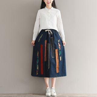 Applique Midi Denim Skirt