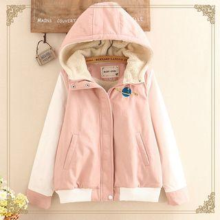 Planet Embroidered Fleece Lined Hooded Jacket
