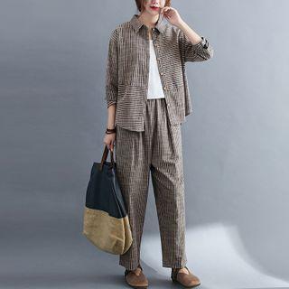 Set: Striped Long-sleeve Shirt + Straight-cut Pants