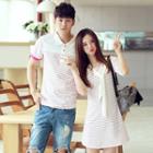 Couple Matching Stripe Polo Shirt / Short-sleeve Dress