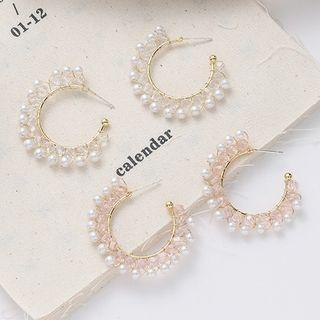 Faux Pearl Faux Crystal Open Hoop Earring
