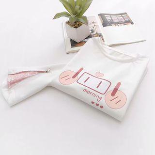 Cartoon Print Zip Detail Pullover White - One Size