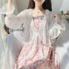 Set: Spaghetti Strap Floral A-line Dress + Ruffle Light Jacket