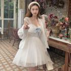 Bow-accent Mesh Slim-fit Dress