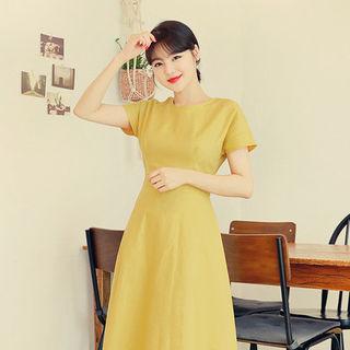 Tie-waist Linen Blend A-line Dress