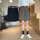 Set: High-waist Plain Shorts + Faux Leather Belt