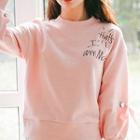Lettering Embroidered Long-sleeve Top