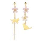 Asymmetrical Cherry Blossom & Cat Earring