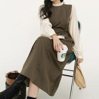 Long Sleeve Two Tone Midi Dress Coffee - One Size