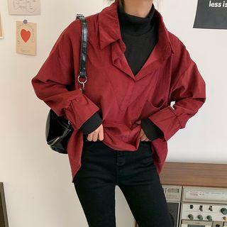 Inset Turtleneck Pocket-front Shirt
