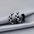 Irregular Checker Alloy Open Hoop Earring 1 Pair - Black & White - One Size