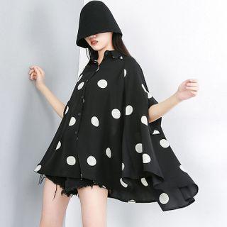 Dotted Batwing-sleeve Blouse