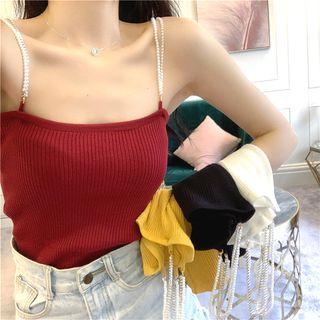 Faux-pearl Spaghetti Strap Tank Top