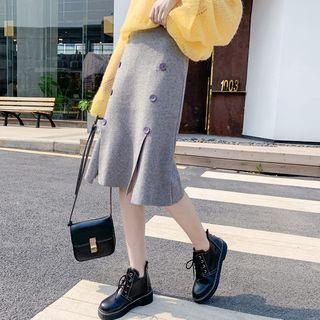 Knit Sheath Slit Midi Dress