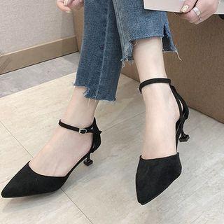 Pointed Ankle Strap Kitten Heel Sandals