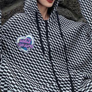 Two-tone Heart Embroidered Zip-up Hoodie