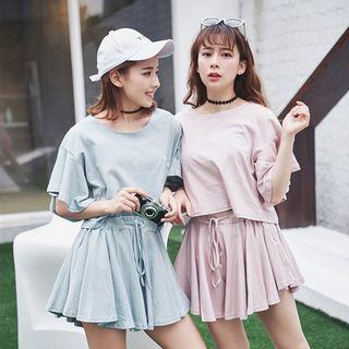 Set: Plain Short-sleeve T-shirt+loose-fit Skort