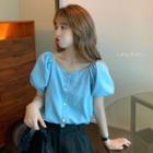 Puff-sleeve Blouse Light Blue - One Size