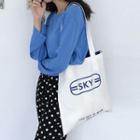 Letter Canvas Tote Bag Blue & White - One Size