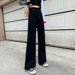 Black Straight-cut Bell-bottom Pants