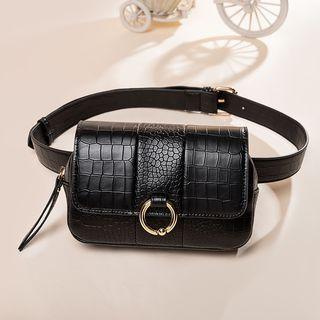 Croc Grain Hoop Accent Crossbody Bag Black - One Size