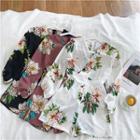 Flower Printed V-neck High-waist Long-sleeve Jumper Pants