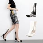 Transparent Panel Block Heel Mid-calf Boots
