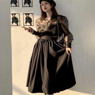 Mesh Blouse / Midi Skirt / Sweater