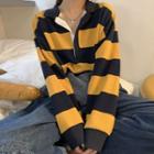 Long-sleeve Striped Cropped T-shirt Stripe - One Size