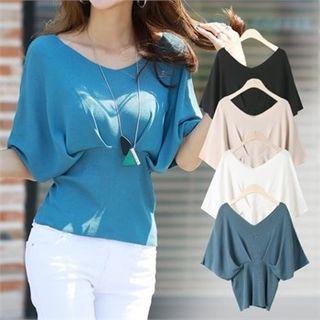 Dolman-sleeve Tube-hem Knit Top