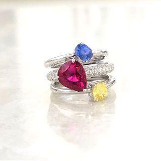 18k White Gold Fancy Design Ring Set Set With Colorstone, Diamond 6.75