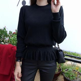 Round-neck Frilled-hem Knit Top