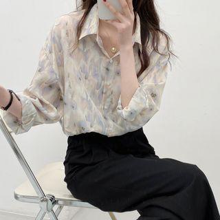 Printed Floral Chiffon Oversize Shirt As Shown In Figure - One Size