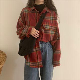 Retro Plaid Long-sleeved Shirt Shirt - One Size