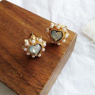 Faux Pearl Faux Crystal Heart Earring