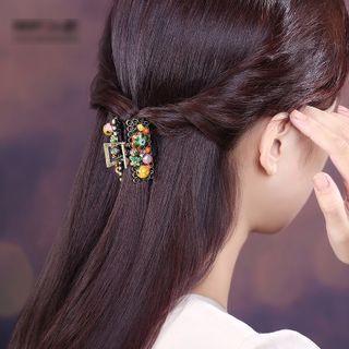 Flower Faux Gemstone Hair Clamp Black & Orange & Yellow - One Size