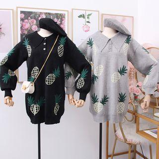 Pineapple-print Loose-fit Polo Sweater