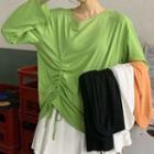 Plain Long-sleeve Drawstring T-shirt