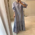 Elbow-sleeve Striped Maxi Dress Blue - One Size