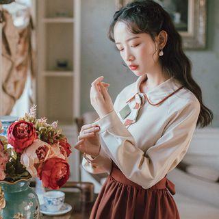 Tie-neck Button-up Blouse / Midi Skirt