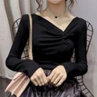 Ruched V-neck Long-sleeve Top
